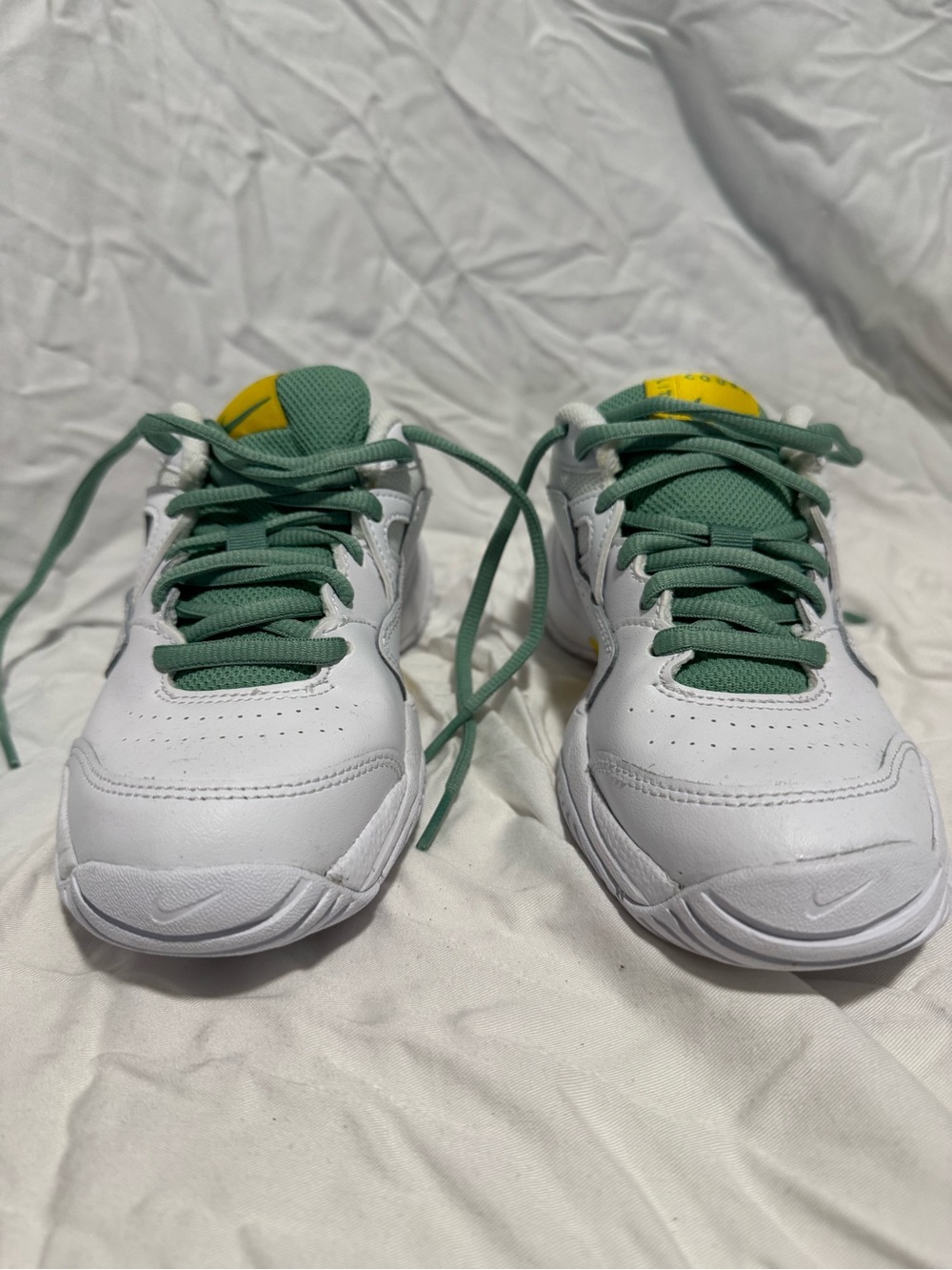 Nike Kids Court Lite 2 Sneakers - White with Green Accents, Size 2Y